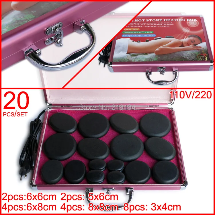 HOT! 20pcs/set body massage stone set hot stone with 220V heater box CE and ROHS