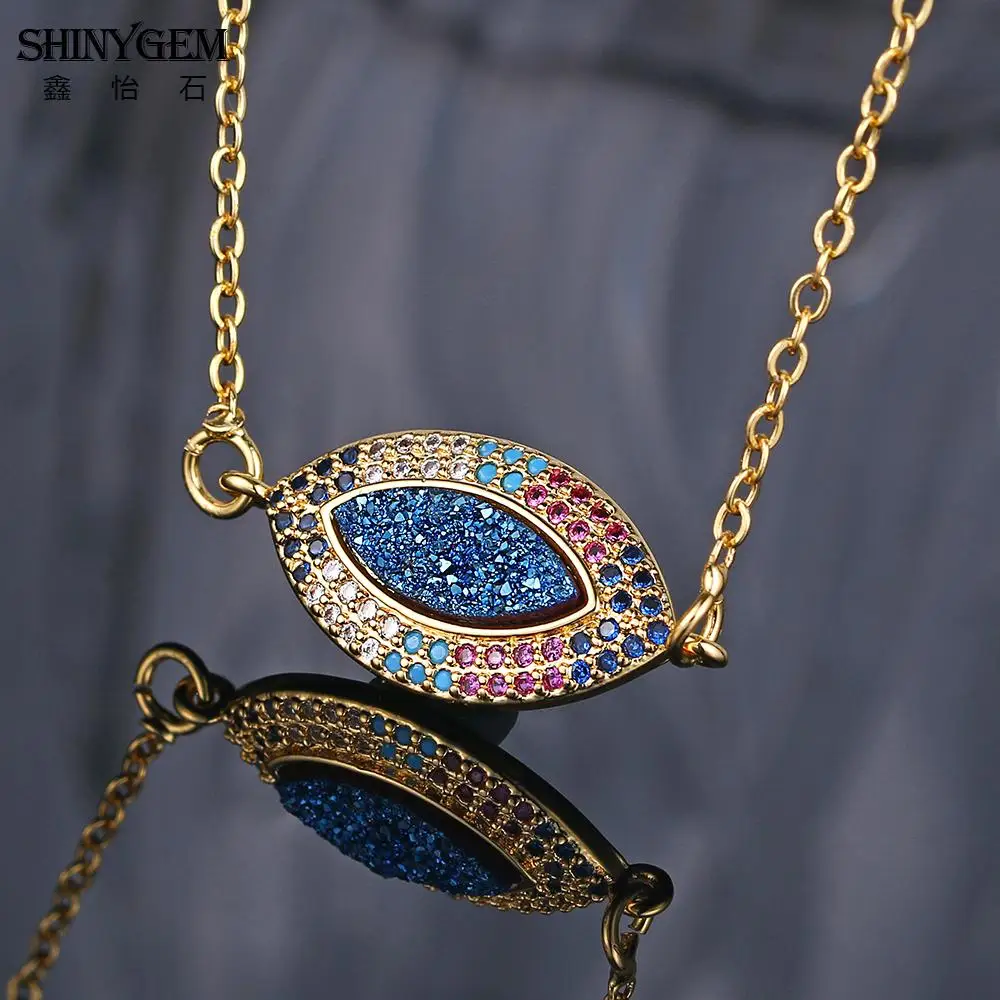 

shinygem 12 24mm zirconia evil eye natural 4 colors druzy pendant necklaces gold chain fashion necklace for women 2019