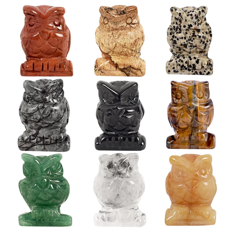 

Whosale 1.5 Inch Jade Crystal Owl Figurines Craft Carved Natural Stone aventurine Mini Animal Statue for Decor Chakra Healing