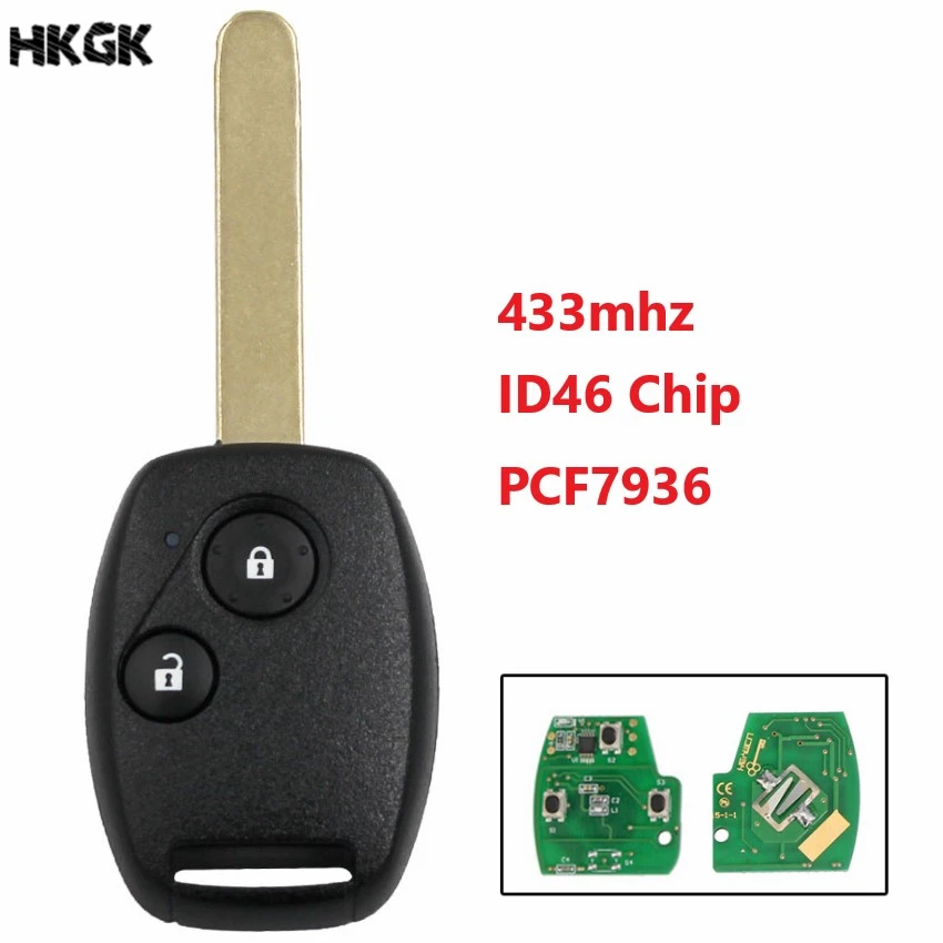 

2 Buttons Remote Key Fob 433MHz With ID46/PCF7936 Chip for Honda Civic CRV Jazz HRV keys