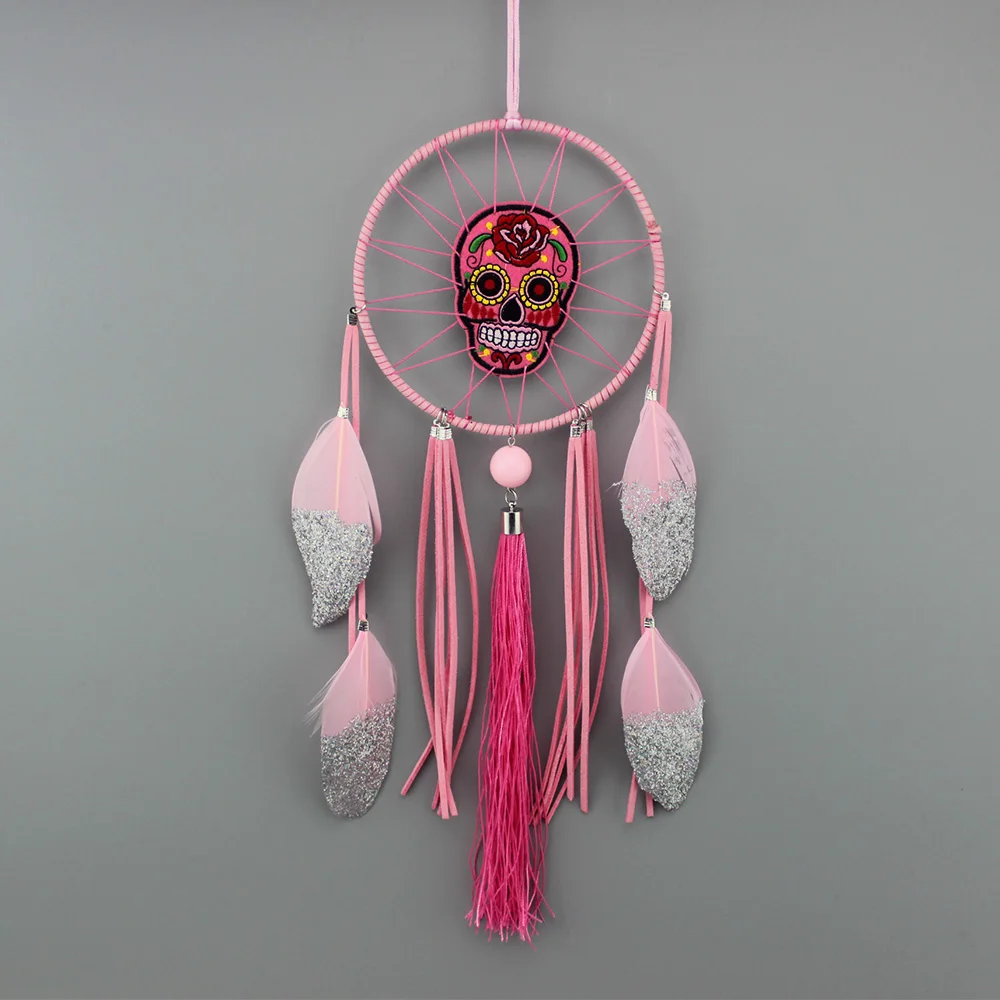 Fashion exclusive design Ribbon skull  dreamcatcher vintage boho jewelry 2016 spring wall hanging dream catcher