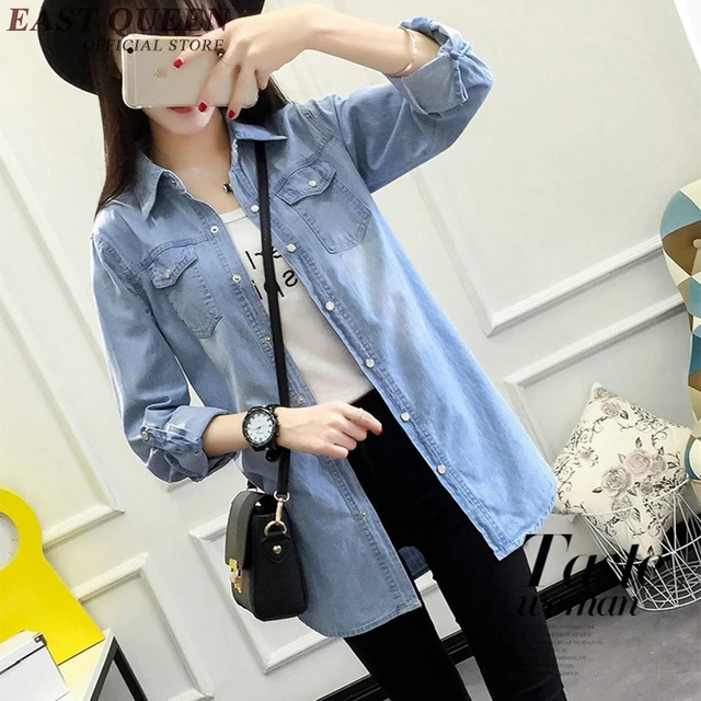 Long denim orders shirts womens