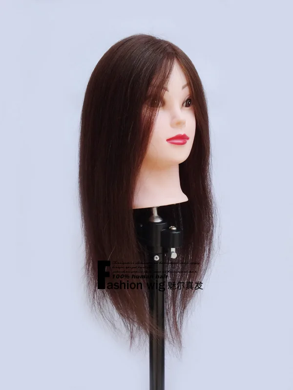 Free Shipping Mannequin Head With Clamp 100% Real Human Hair Mannequin Brown Long Hair Hairdressing Cutting Training