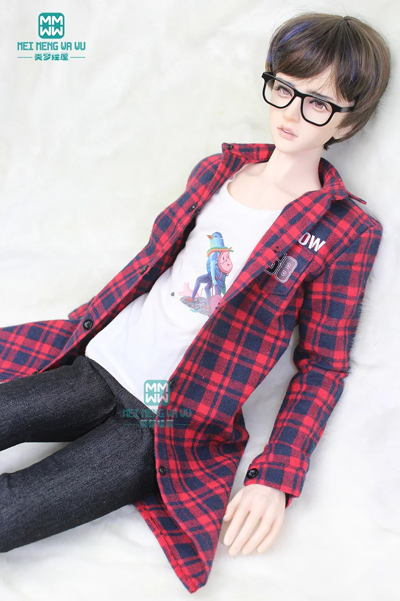 BJD doll clothes fits BJD uncle black plaid fashion shirt jacket