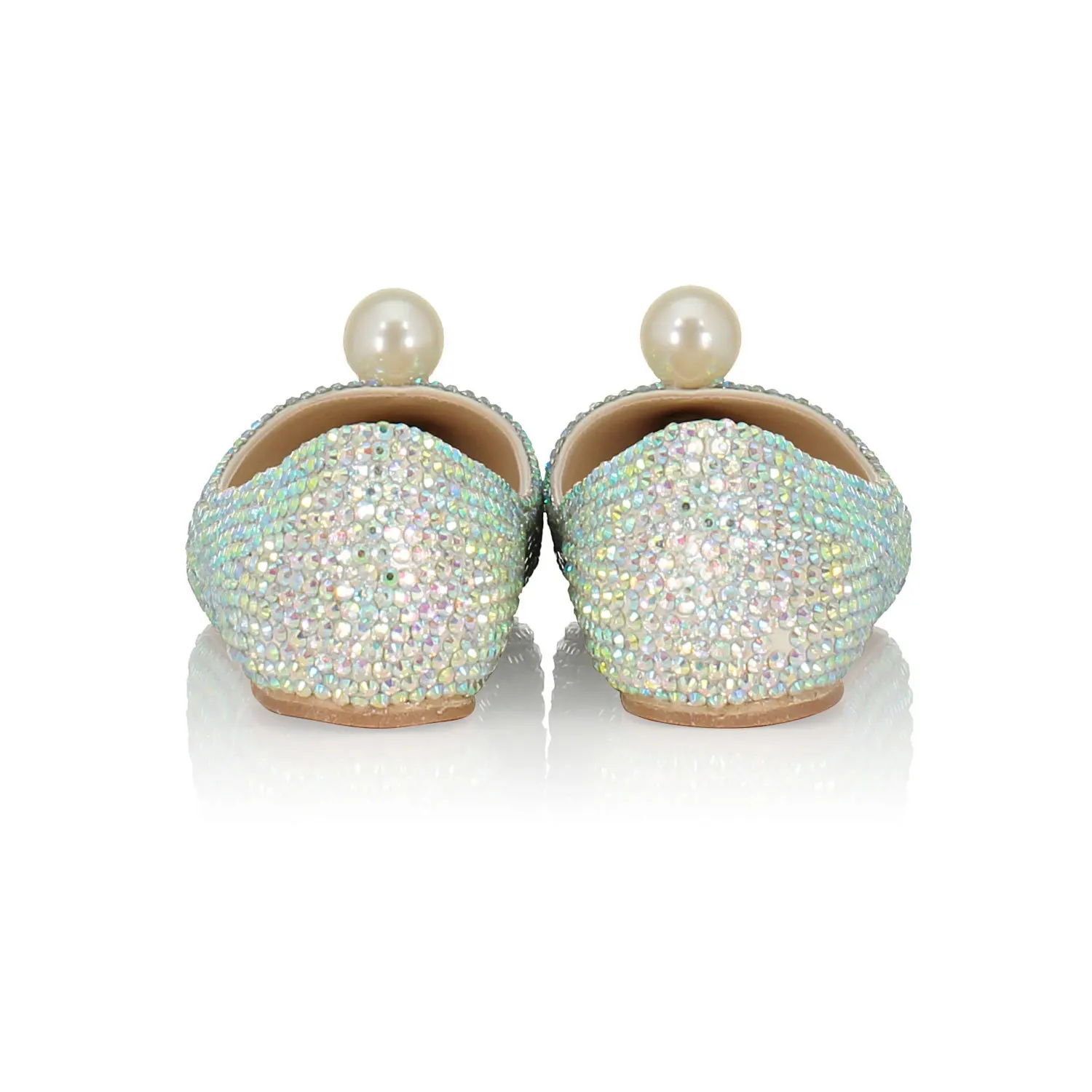 

Summer Big Pearl Studs Flats Shoes Pointed Toe Full Rhinestone Flat Loafer Shoes Mujer Zapatos Pearl Beads Wedding Shoes