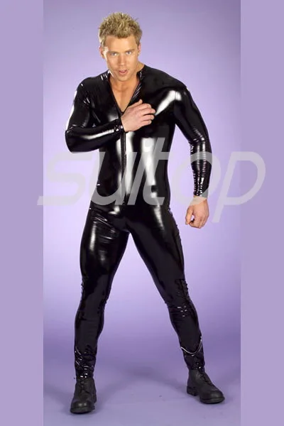 

Men's rubber catsuit 100% nature latex Jumpsuit with front zip to crotch