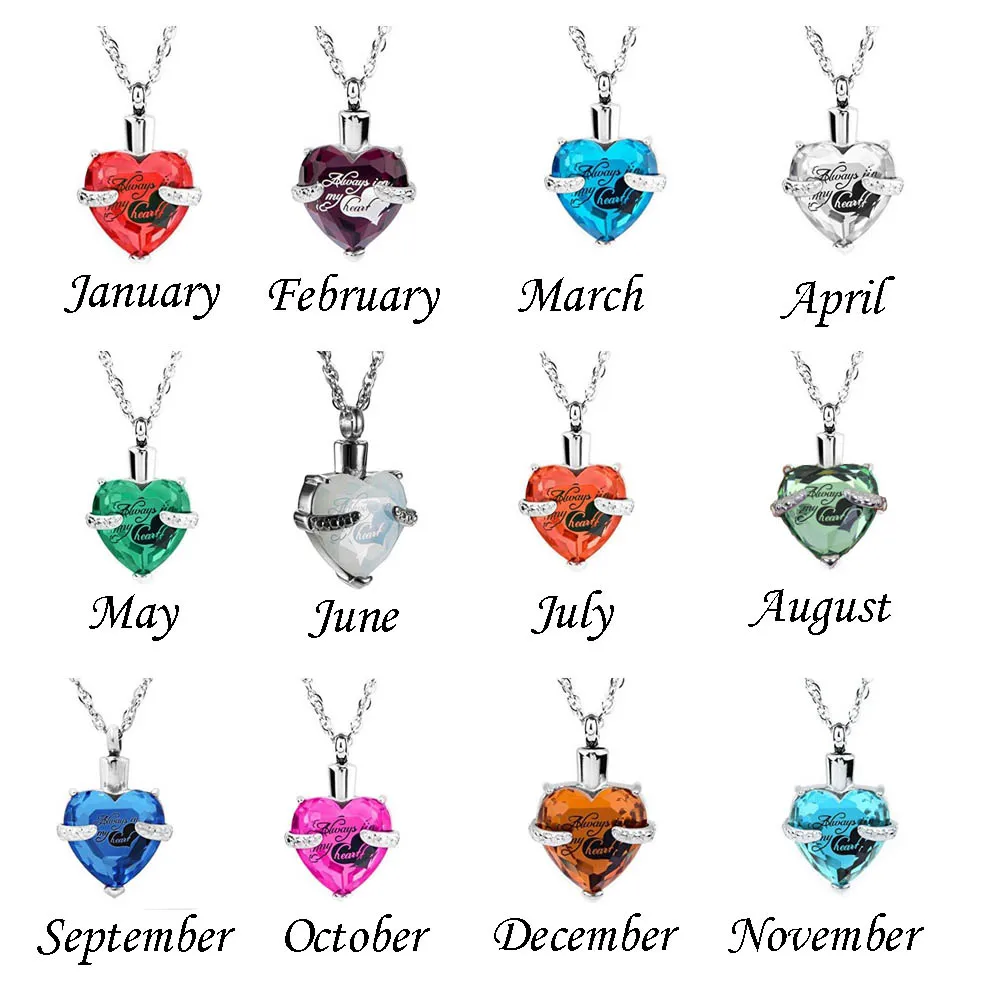 

Glass Heart Urn Cremation Ashes Pendant Necklaces For Women Memorial Keepsake Jewelry " You Always In My Heart "
