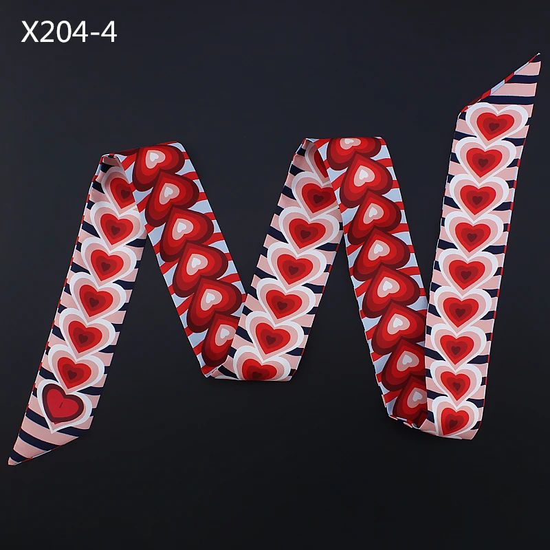 POBING Hearts Design Silk Scarf Small Handle Bag Ribbon Women Headwear Small Long Skinny Scarves Bag Strap 120*5CM