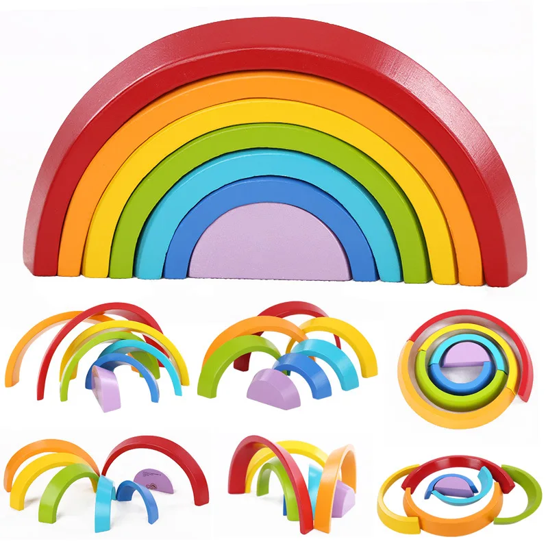 

7pcs/set Creative Wooden Colorful Rainbow Blocks for Early Education Montessori Wooden toys Kids Gift