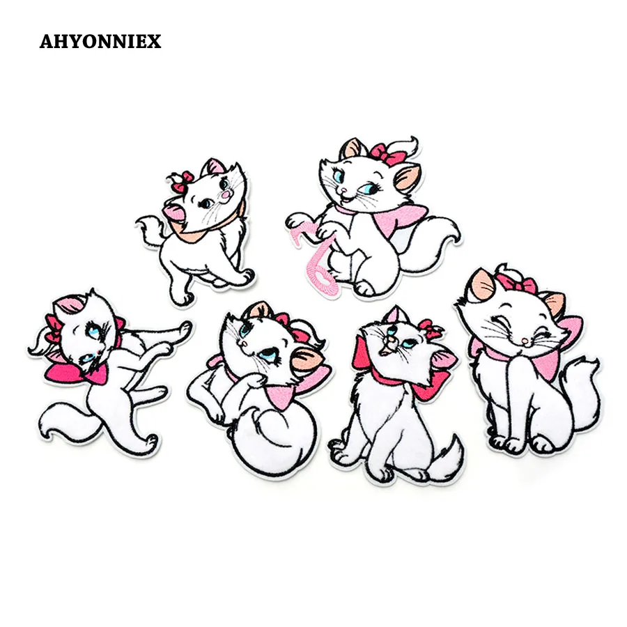 AHYONNIEX 1PC Embroidered cartoon Hairy cat Patches for Clothing cute animal patch Applique for Jeans DIY fabric decorations