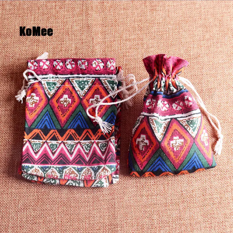 

50pcs 10x14cm 3.93" x5.51" Linen Christmas Gift Bags Wedding Pouches Stripe Tribal Jewelry Bag Favor Holders Cotton Storage Bags