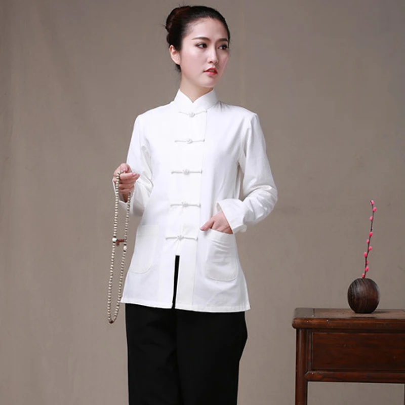 

100% Cotton Chinese Traditional Solid Tang Suit Clothings Women Kung Fu Uniform Short Sleeve Shirts Blouses Camisa blusa tops