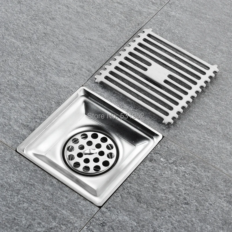 10cm*10cm Square Shower Floor Drain for Bathroom Kitchen 304 Stainless Steel Linear Floor Drain With Hair Strainer Brushed