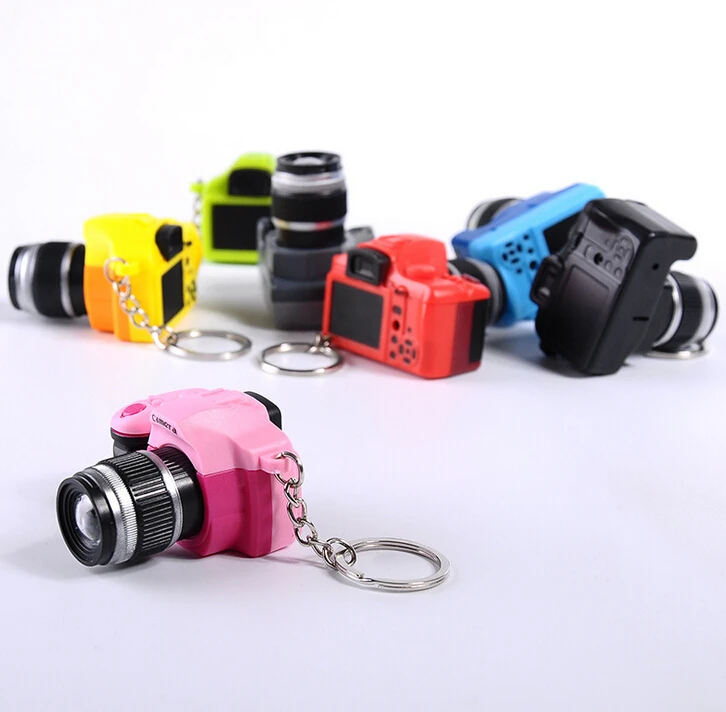 Mini camera Keychain SLR camera Keychain Car Key Chain Key Ring  LED Flashlight Colorful Kaca Key chain For Gift wholesale 17211