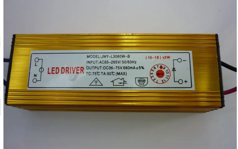 Gold Color (10-18)x3w 36w 39w 45w 48w LED Driver Waterproof level=IP67 constant current 680MA