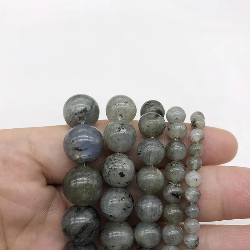 Natural Stone Gray White Labradorite Round Loose Beads 15\