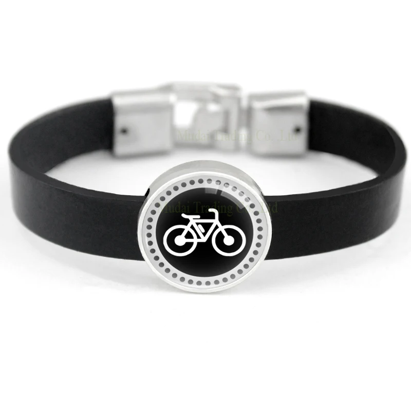 Bicycle Bike Leather Charm Bracelets Women Men Unisex Jewelry