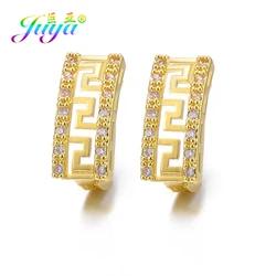 Juya Handmade Cubic Zirconia Gold/Silver Plated Leverback Ear Wire Earrings For Women Christams Party Luxury Hoop Hooks Supplies