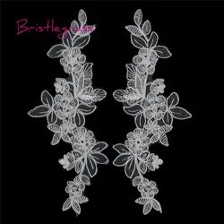 BRISTLEGRASS 1 Pair Bianco Ricamato Fiore Foglia Applique Toppe E Stemmi Tulle Della Maglia Lace Trim Da Sposa Abito Da Sposa Costume Da Cucire