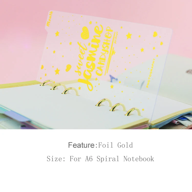 Fromthenon Cute Creative 6 Holes Binder Planner Notebooks Gold Foil Index Divider Bookmak Accessories Today Weekly Monthly 3 Pcs