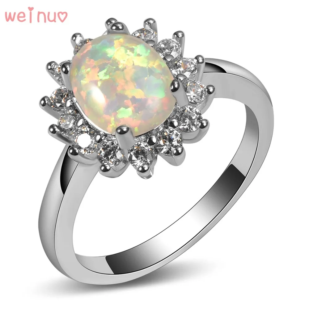 Weinuo White Fire Opal White Crystal Ring 925 Sterling Silver Top Quality Fancy Jewelry Wedding Ring Size 5 6 7 8 9 10 11 A302