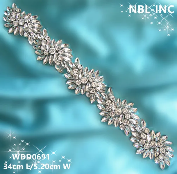 

(10 yards) Wholesale handmade beaded bridal crystal rhinestone appliques trim iron on for wedding dresses sash WDD0691