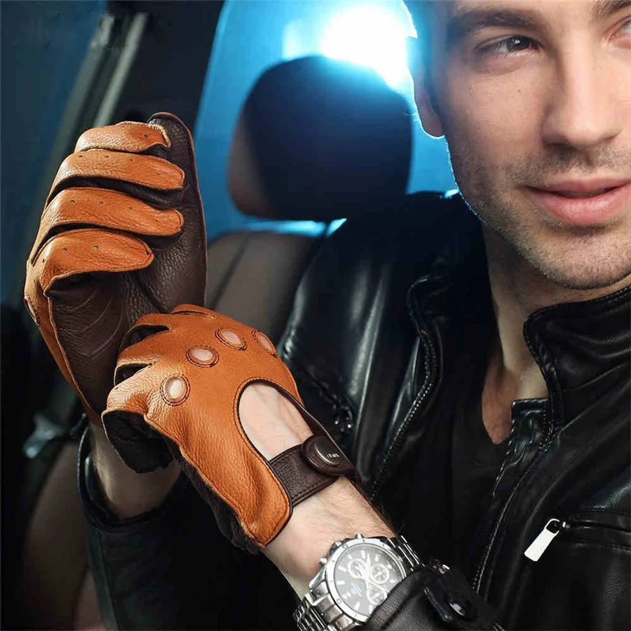 Fashion Men Deerskin Gloves New Arrival LuxuryGenuine Leather Driving Glove Solid Wrist Breathable Motorcycle EM002W