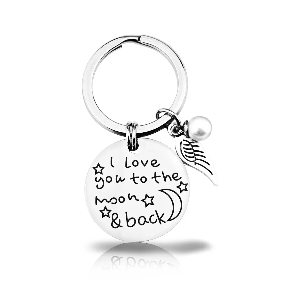 MYLONGINGCHARM I love you to the moon and back KeyChain Specialize Monther Day Present Mirror polished Stainless Steel Key Chain