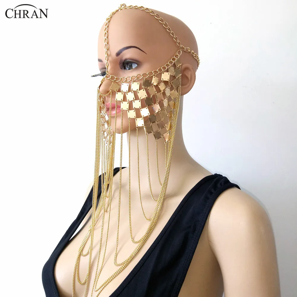 

Chran Luxury Fashion Women Punk Multi Layer Metal Head Chain Jewelry Forehead Headband Face Mask Chain Body Jewelry CRH701