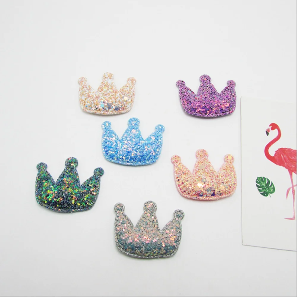 100PCS/Lot sew on Glitter felt patches for clothes crown heart padded applique scrapbooking accessories