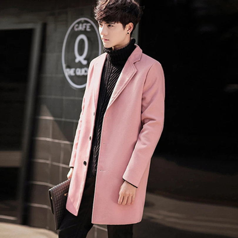 Winter Wool Jacket Men Korean Windbreaker Overcoat Fashion Solid Slim Single Breasted Business Casual Long Trench Coat for Men