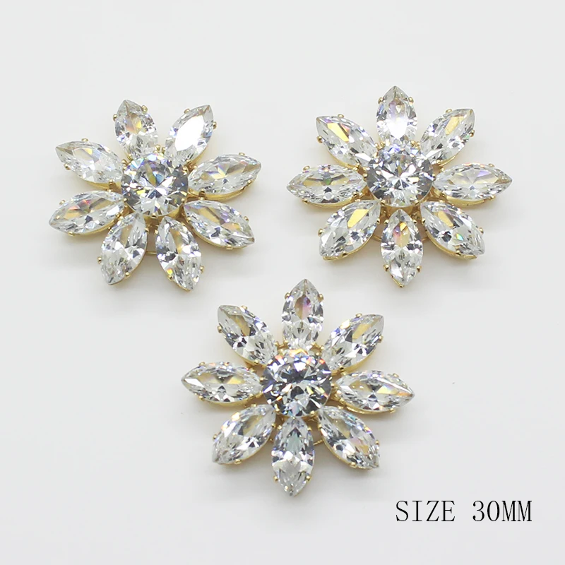 ZMASEY New Zircon Buttons 2Pcs/Lot 30mm Flower Button Gold Handwork Accessories Festival Decor Diameter Supplies For Wholesale