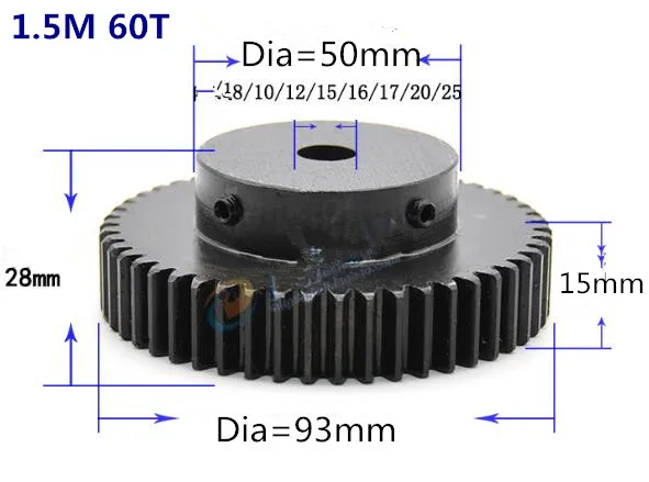 

2pc of 60T 1.5mod gear 60teeth Spur Gear pinion teeth width 15mm