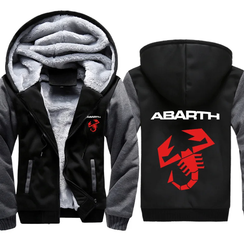 Hoodies Men Abarth Car Logo Print Jacket Men Hoodies Casual Winter Thicken Warm Fleece cotton Zipper Raglan Coat Male Tracksuits