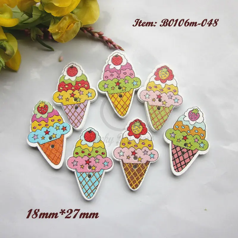 60pcs Mixed color ice cream buttons Cartoon colorful wood scrapbook buttons Craft decorative accessories