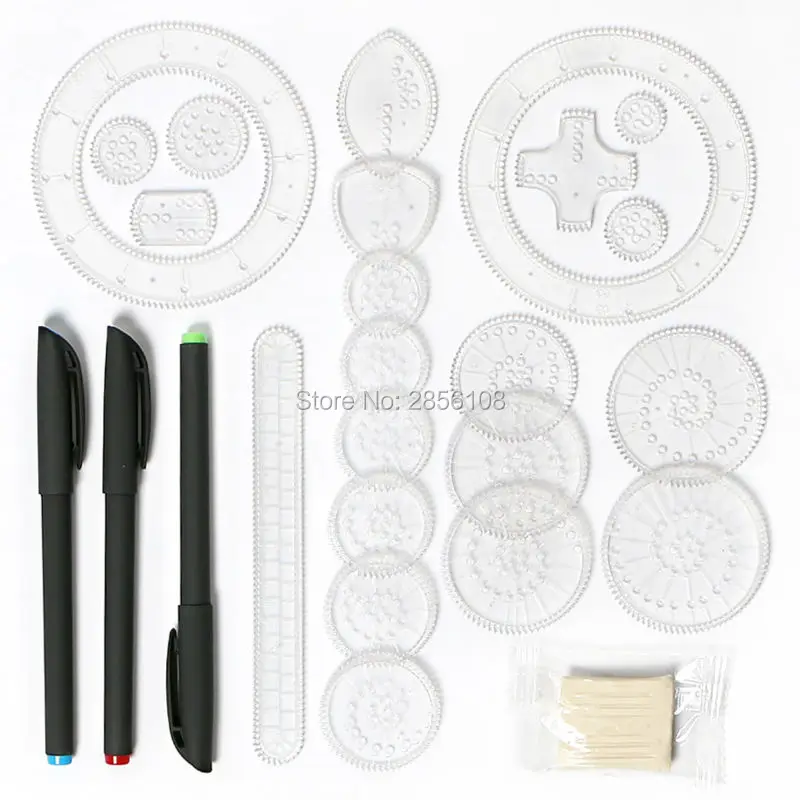 Spiral Drawing Toys set with 3pcs Pens + 22 Accessories Draw Spiral Designs Interlocking Gears & Wheels, For Adults and Kid