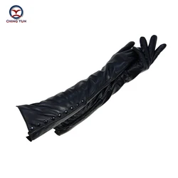 Winter Warm Long Sleeved Gloves Women's Arm Sleeves Genuine Leather Sheepskin Cashmere Lady Mittens Many Riveted Buttons Gloves