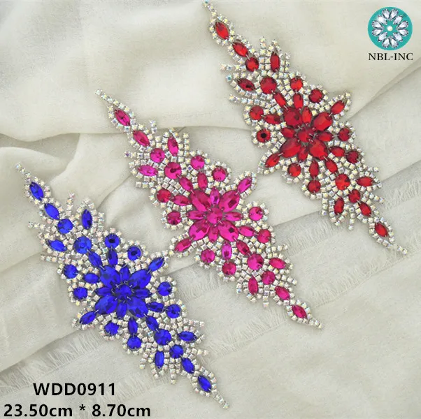 

(30PCS)Wholesale hand beaded sewing bridal AB crystal rhinestone applique iron on for wedding dress WDD0911