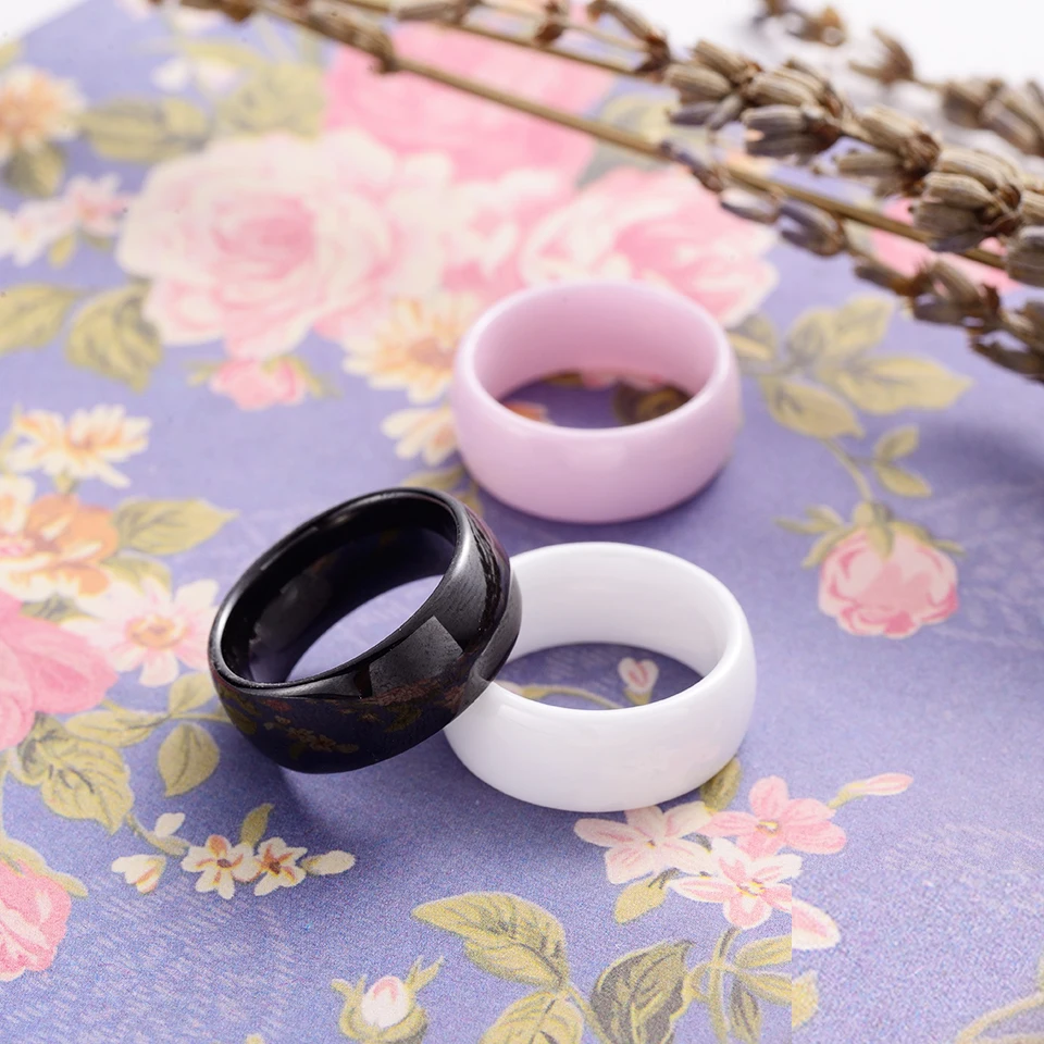 Fashion High Quality Wide 8 mm Black Color, White Color, Pink Color Space Ceramic Ring Simple Smooth Tail Rings Of Men And Women