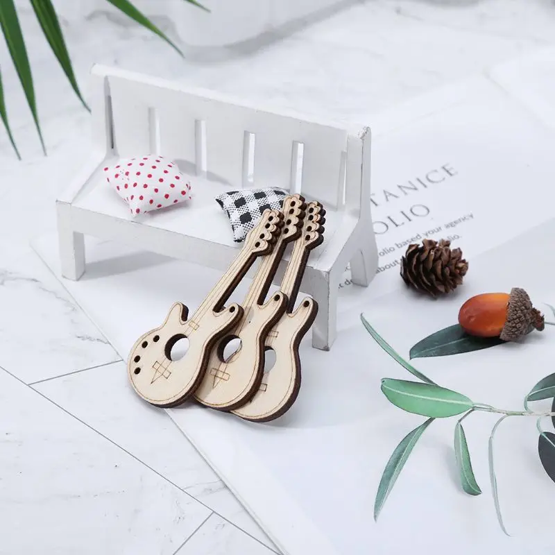 10pcs Laser Cut Wood Guitar Embellishment Wooden Shape Craft Wedding Decor