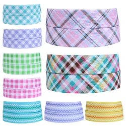 FLRA Elastic Beautiful spring easter check plaid fold over elastic ribbon