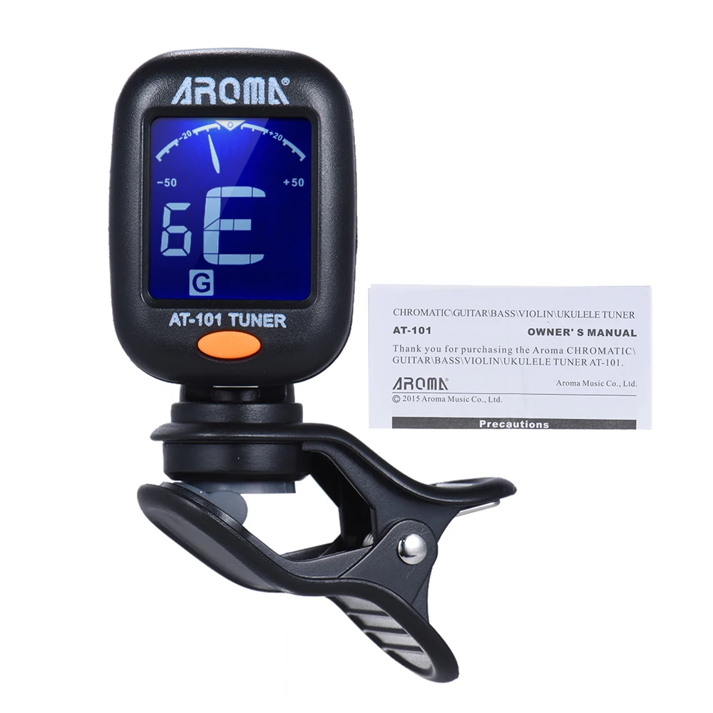 AROMA AT-101 Mini Clip-on Digital Tuner with Foldable Rotating Clip High Sensitivity for Chromatic Guitar Bass Violin Ukulele