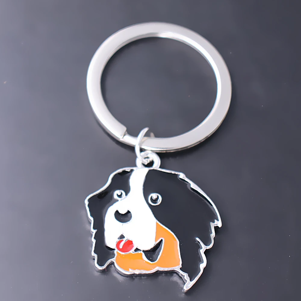 Drop Ship Fashion Enamel Color Metal alloy Bernese dog charm key chain pet jewelry