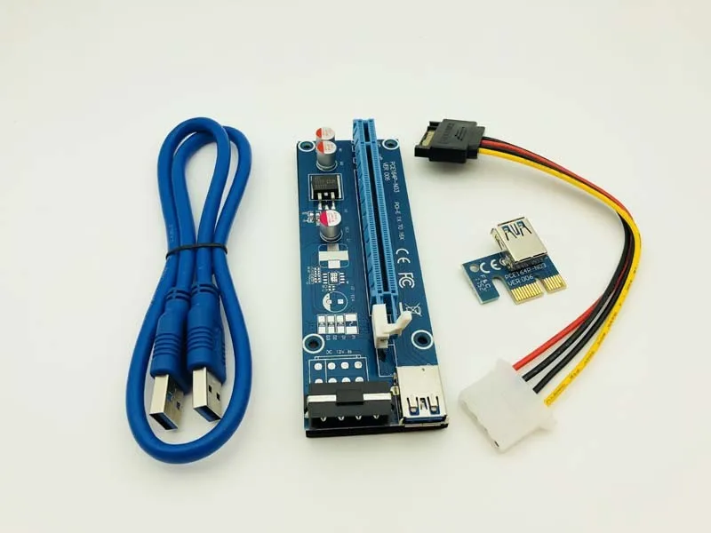 

100PCS VER006 PCI-E Riser Card 006 PCI Express 1X to 16X Extender USB 3.0 Cable SATA to 4Pin Molex Power for BTC Miner Mining