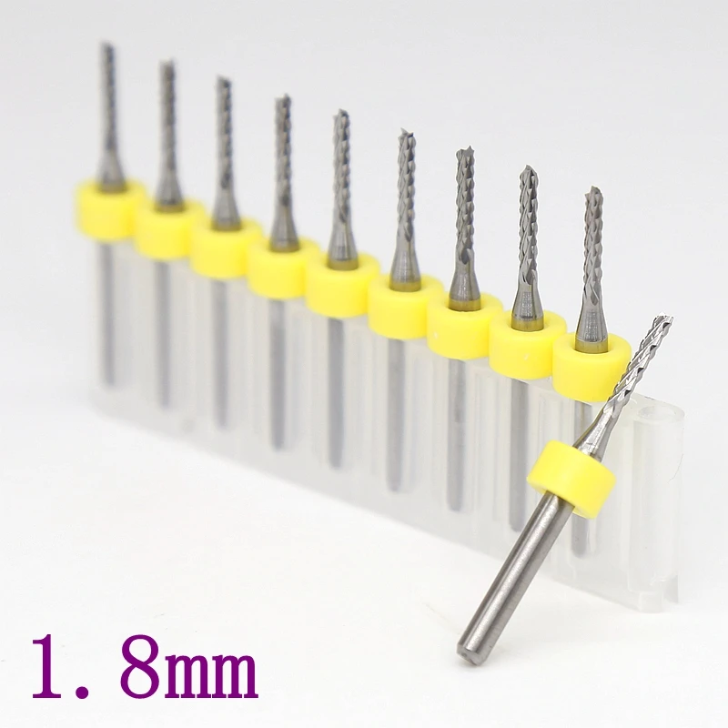 1.8mm PCB Milling Cutter 10PCS Tungsten Carbide Metal CNC Milling Machine Wooden Carving Cutting Dovetail Engraving Tools