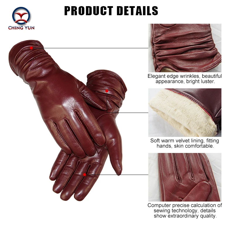 CHING YUN New Women Genuine Leather Gloves Winter Autumn Ladies Fashion Brand Sheepskin Thicken Arm sleeve Warm Leather yv01