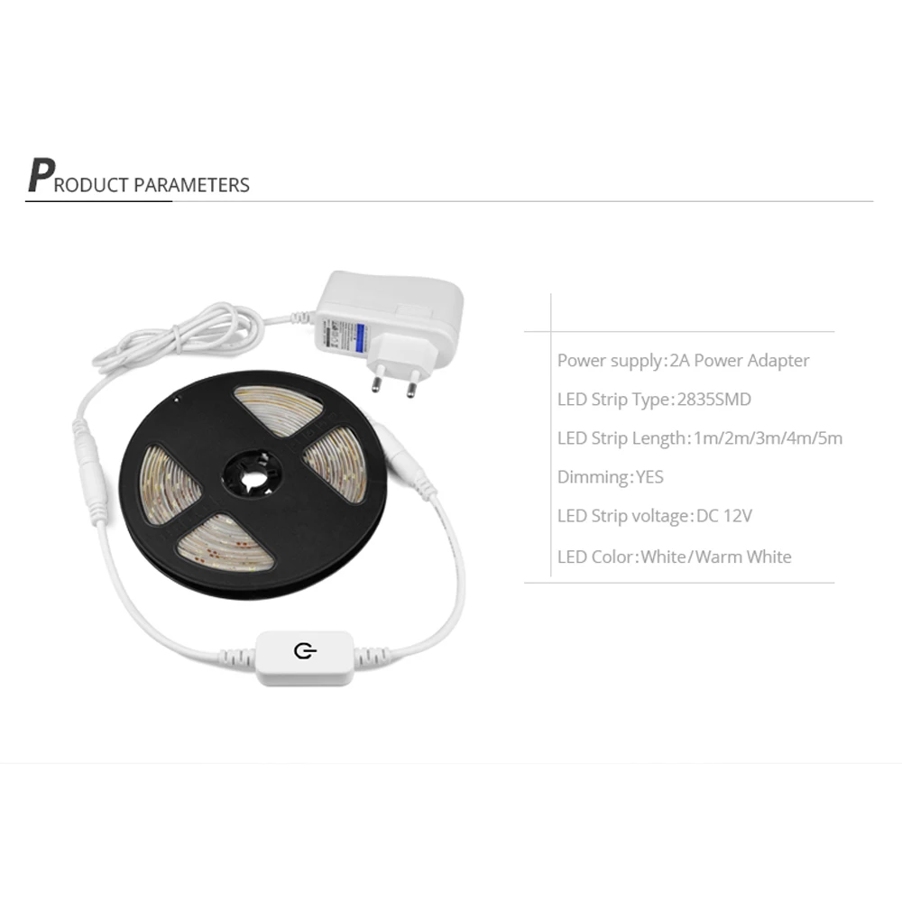 Highlight not glare white touch switch white light warm white 12v 2835 cabinet light corridor light strip 0.5M 1M 2M 3M 4M 5M