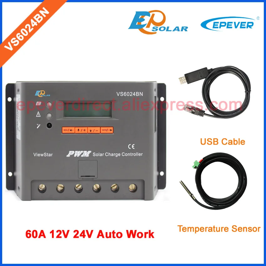 12V 60A regulator with lcd display PWM EPEVER ViewStar series VS6024BN+temperature sensor solar panels controller