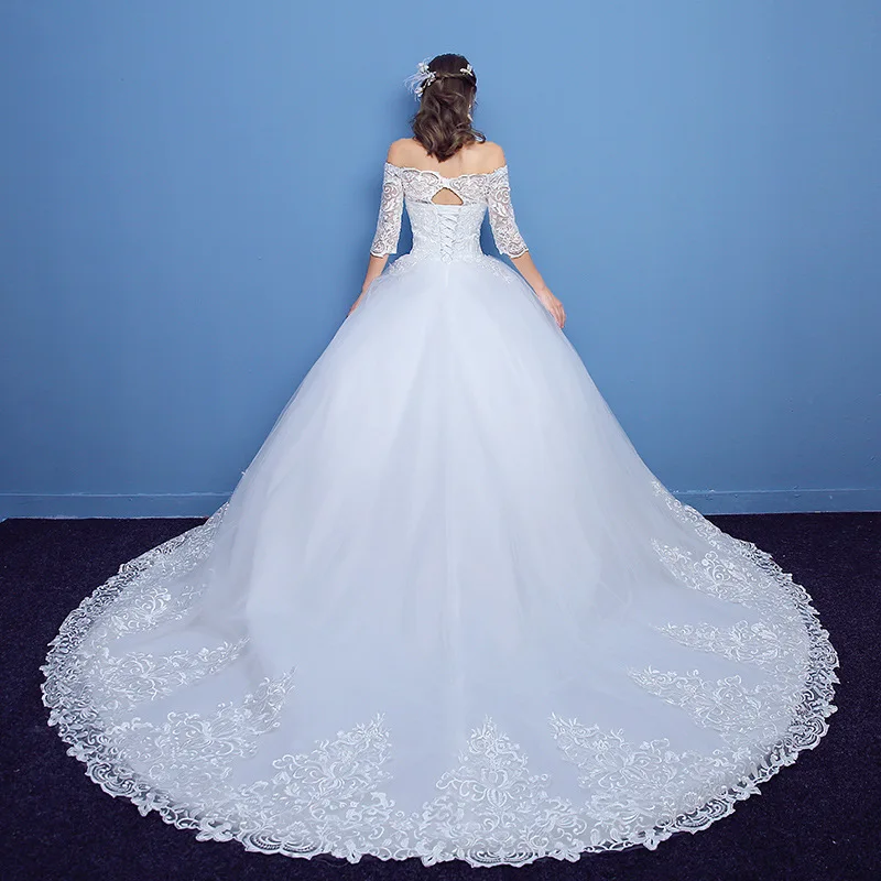 Robe De mariée classique en dentelle, manches mi-longues, col bateau, épaules dénudées, application personnalisée, nouvelle collection 2021