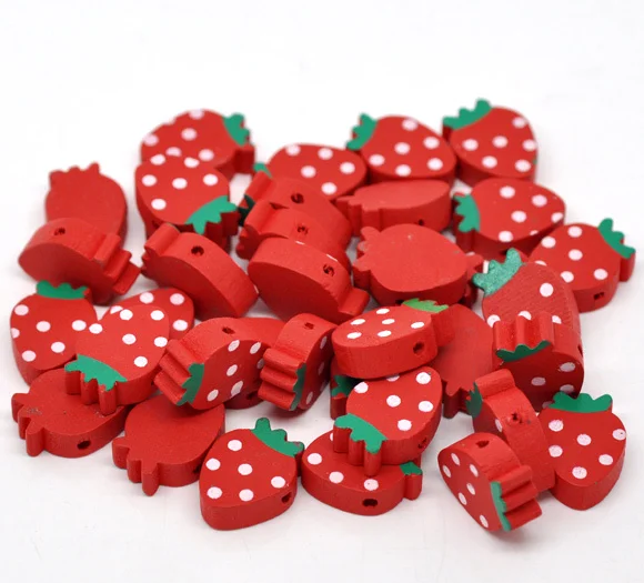 Free Shipping 100pcs Red Cute Strawberry Wood Spacer Beads 20x14mm